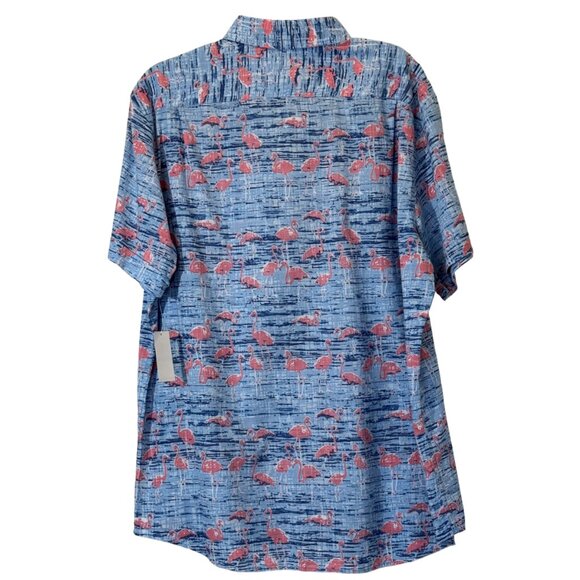 Men Blue Flamingo Casual Button Down Shirt SIZE XL - Picture 3 of 4